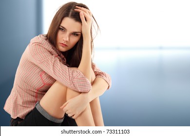 depression teen girl cried lonely in empty room