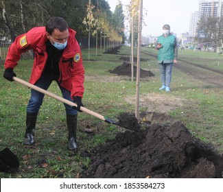 Deputy Chairman Of The Kyiv City State Administration Petr Panteleev During A Campaign For Landscaping Bazhana Avenue, In Kiev, October 8, 2020