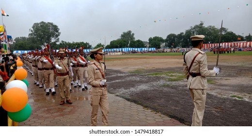 Deputy Superintendent Of Police Commanding Parades During An Independence Day Program At Forester Playground District Katni Madhya Pradesh In India Shot Captured On Aug 15, 2019