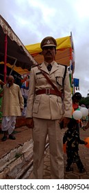 Deputy Superintendent Of Police Officer Standing During National Anthem At Parade Ground District Katni Madhya Pradesh In India Shot Captured On Aug 2019