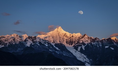 DEQIN, CHINA - Nov 22, 2019: A landscape of the Meili Snow Mountains during the sunrise in Deqin, China