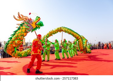 DEQING,CHINA - MAR 2: Dragon dance performances in Lantern Festival on March 2th 2015 in Deqing.Lantern Festival is a traditional festival of Chinese.