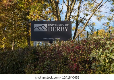 Derby, Derbyshire, UK: October 2018: University Of Derby Logo And Sign