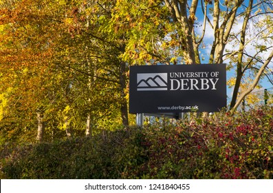 Derby, Derbyshire, UK: October 2018: University Of Derby Logo And Sign