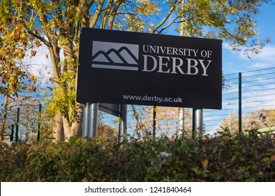 Derby, Derbyshire, UK: October 2018: University Of Derby Logo And Sign