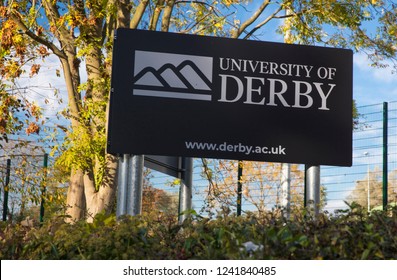 Derby, Derbyshire, UK: October 2018: University Of Derby Logo And Sign