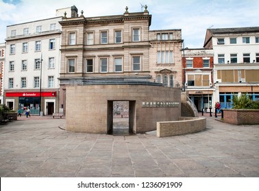 Derby, England, UK  05/01/2015 City Centre Water Feature Monument