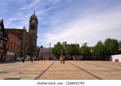 Derby, UK 06 16 2022 Clock Tower And Town Square                           