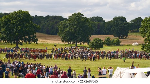 Derbyshire, UK 06 25 2022 Medieval Reenactment Battle Scene                    
