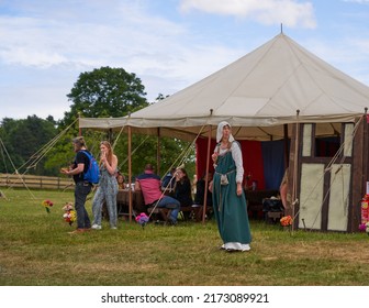 Derbyshire, UK 06 25 2022 Medieval Reenactment Scene                    