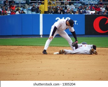 Derek Jeter Tagging Out Runner