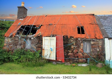 Derelict, Abandoned Ruined Croft House In The Scottish Highlands