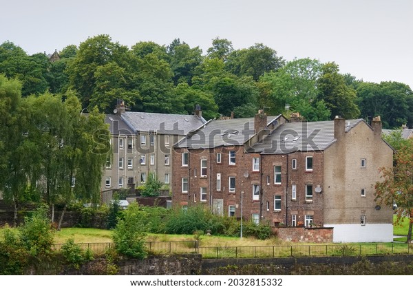 Derelict council house in poor\
housing estate slum with many social welfare issues in Port Glasgow\
uk