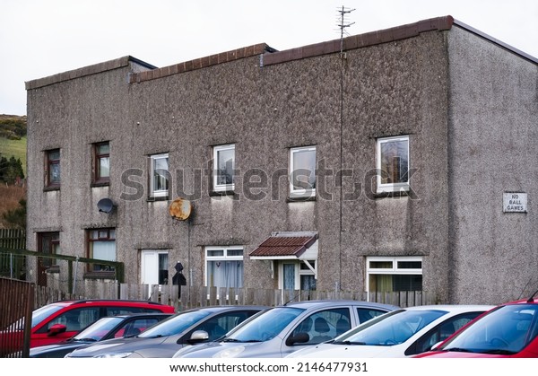 Derelict council house in poor housing estate slum\
with many social welfare\
issues