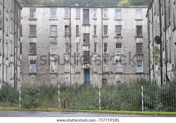 Derelict council house in poor housing crisis\
ghetto estate slum in Port Glasgow\
uk