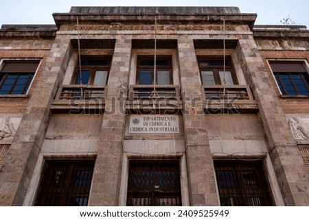 Derelict facade of the Faculty of Industrial Chemistry of the Pisa University, Italy