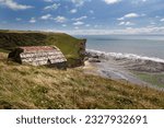 The derelict hut on the Monknash Coast, also known as the Heritage Coast in the Vale of Glamorgan in South Wales, UK