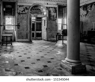 Derelict Mansion House Entrance Hall, Devon, England