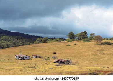 Derelict Ruins Of An Old House And Shed On An Australian Dairy Farm Gone Broke With Low Milk Prices And The Economic Downturn