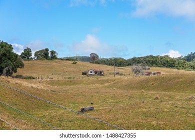 Derelict Ruins Of An Old House And Shed On An Australian Dairy Farm Gone Broke With Low Milk Prices And The Economic Downturn