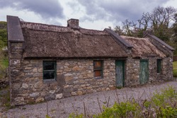 Derelict Thatched Stone Cottage In Ireland