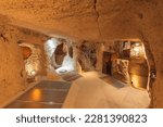 Derinkuyu underground city ancient cave in Cappadocia, Turkey, travel place of Goreme.