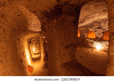 Derinkuyu underground city ancient cave in Cappadocia, Turkey, travel place of Goreme. - Shutterstock ID 2281390819