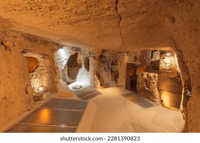 Derinkuyu underground city ancient cave in Cappadocia, Turkey, travel place of Goreme. - Shutterstock ID 2281390823