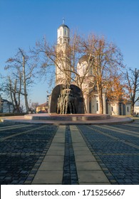 Derventa / Bosnia And Herzegovina - January 15, 2020: Central Memorial To Soldiers Of Republika Srpska Army In Front Of Church Of The Assumption Of The Blessed Virgin Mary On Orthodoxy Square. - Image