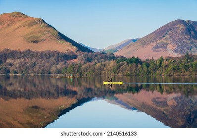 Derwentwater lake with clear reflection in Lake District, Cumbria. England