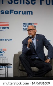 DES MOINES, IA/USA-AUG 8, 2019: Presidential Rally On Gun Safety. Jay Inslee Addresses The Audience.