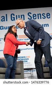 DES MOINES, IA/USA-AUGUST 10 2019: Massachusetts Governor Jay Inslee Speaks At The Urgent Presidential Forum For Gun Safety At The Iowa Event Center. 