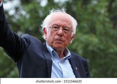 Des Moines, Iowa - September 21, 2019:  Bernie Sanders, Vermont Senator and Democratic Presidential Candidate, speaks to the crowd at a political rally.  