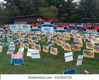 Des Moines, Iowa / US - September 21, 2019: A Sea Of Signs Supporting 2020 Presidential Candidates At The Polk County Democratic Party Steak Fry. 131443