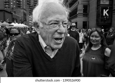 Des Moines, Iowa, USA. May 4, 2019. Presidential Candidate Senator Bernie Sanders (D - Vermont) Visits The Downtown Des Moines Farmers Market In Des Moines, Iowa.