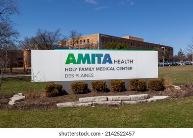 Des Plaines, Illinois, USA - March 27, 2022: AMITA Health Holy Family Medical Center In Des Plaines, Illinois, USA. AMITA Health Is An Interfaith Health System. 