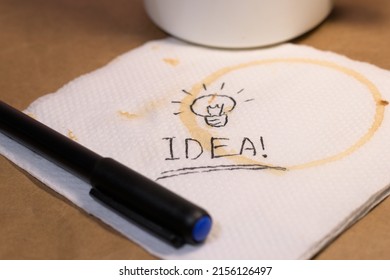 Describing Big Idea On A Coffee Stained Paper Napkin 