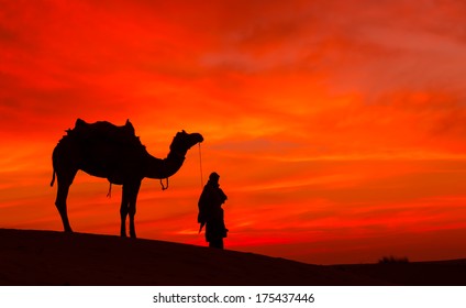 desert with camel and nomads