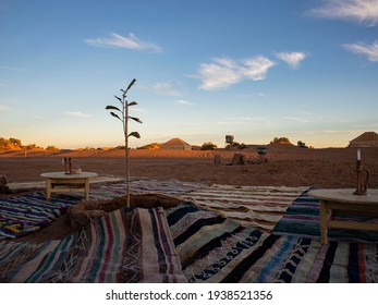 Desert Camp In The Moroccan Sahara, Before A Camel Trek Into The Desert.