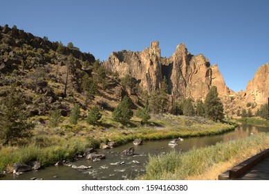 Desert Canyon With Winding River In Oregon