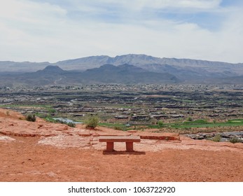 Desert And City Panoramic Views From Hiking Trails Around St. George Utah Around Beck Hill, Chuckwalla, Turtle Wall, Paradise Rim, And Halfway Wash Trails In Western USA