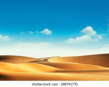 Desert landscape and blue sky with clouds