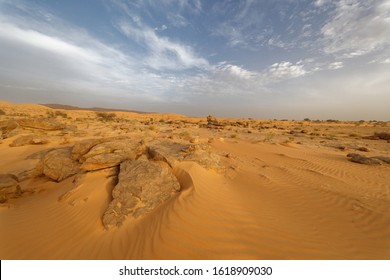 Desert Landscape Panorama In The Adrar Region Of Mauritania, Close From The Pass Of Tifoujar (White Valley).