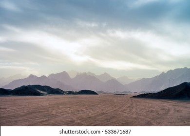 Desert landscape. Sahara landscapes an the sunset. Low light photo.