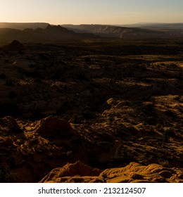 A Desert Landscape In The Southwestern United States At Sunset