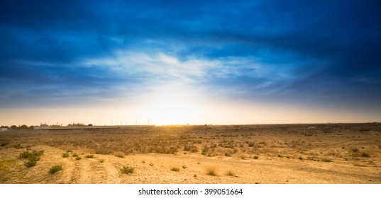 Desert Life. Beautiful Blue Sky In The Desert. Great Landscape