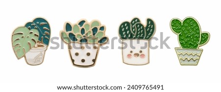 A Desert Mirage. Four Enamel Pins Featuring Exquisite Cactus Designs, Inviting a Playful and Stylish Touch of Southwest Flair