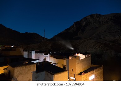 Desert Mountain Village Of Todra In Morocco In The Night