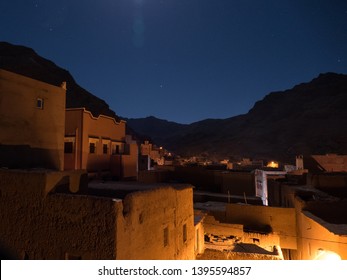 Desert Mountain Village Of Todra In Morocco In The Night