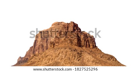 Desert mountain from 
Wadi Rum (Jordan) isolated on white background